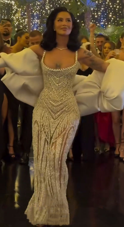 Sexy Meerjungfrau-Träger Champagner Pailletten Lange Ballkleider Inspiration Ballkleid Abschlussballkleid RB938