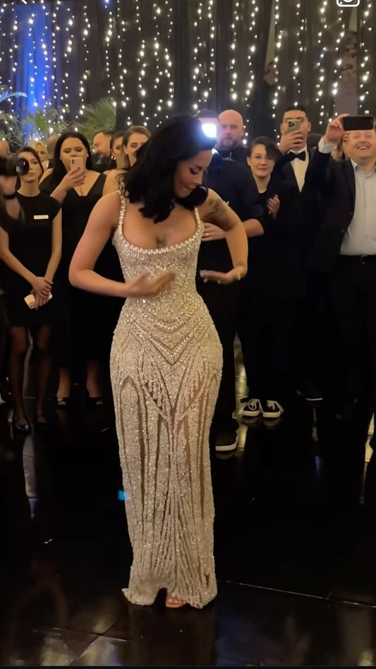 Sexy Meerjungfrau-Träger Champagner Pailletten Lange Ballkleider Inspiration Ballkleid Abschlussballkleid RB938