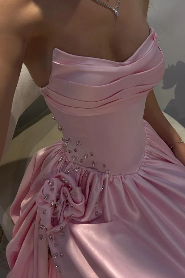 Cute A line Sweetheart Pink Satin Prom Dresses Long Party Dress 23rd Birthday Outfits Graduation Dress RB954