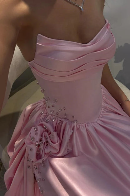 Cute A line Sweetheart Pink Satin Prom Dresses Long Party Dress 23rd Birthday Outfits Graduation Dress RB954