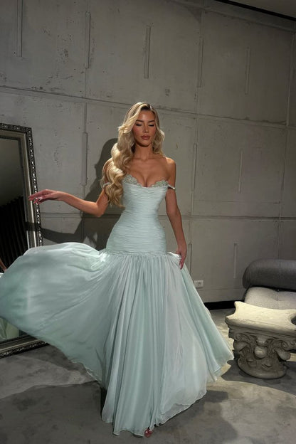 Modest Mermaid Spaghetti Straps Sleeveless Light Sky Blue Prom Dresses Long Party Dress 22th Birthday Outfits Graduation Dress RB971