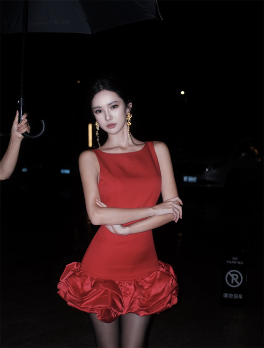 Modisches rotes Bateau-A-Linien-Kurzpartykleid, rückenfreies Geburtstagskleid RF01005