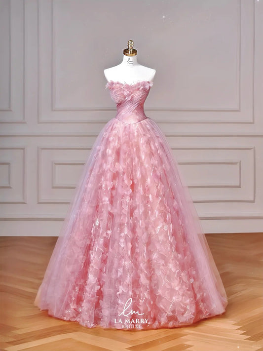 Süßes rosa schulterfreies A-Linien-Tüll-Applikation-langes Quinceanera-Kleid Wunderschöne Quinceanera-Kleider RF01028
