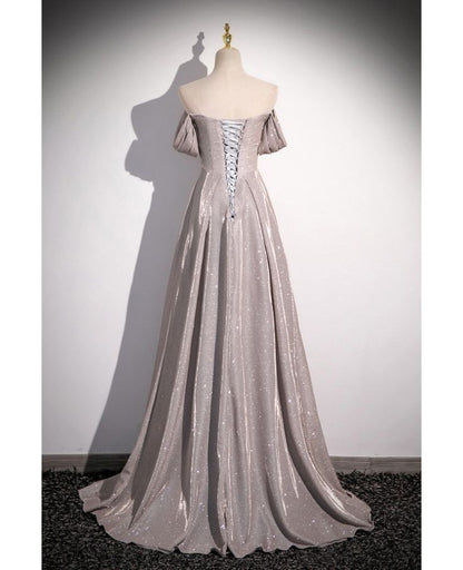 Elegant Off Shoulder Mermaid Pink Glitter Satin Prom Dresses Formal Evening Dresses RF0382