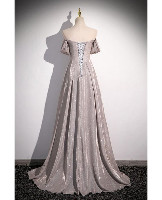 Elegant Off Shoulder Mermaid Pink Glitter Satin Prom Dresses Formal Evening Dresses RF0382