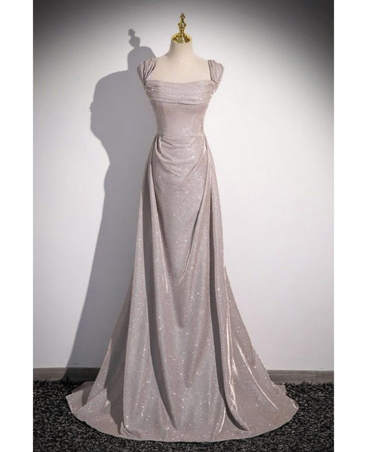 Elegant Off Shoulder Mermaid Pink Glitter Satin Prom Dresses Formal Evening Dresses RF0382