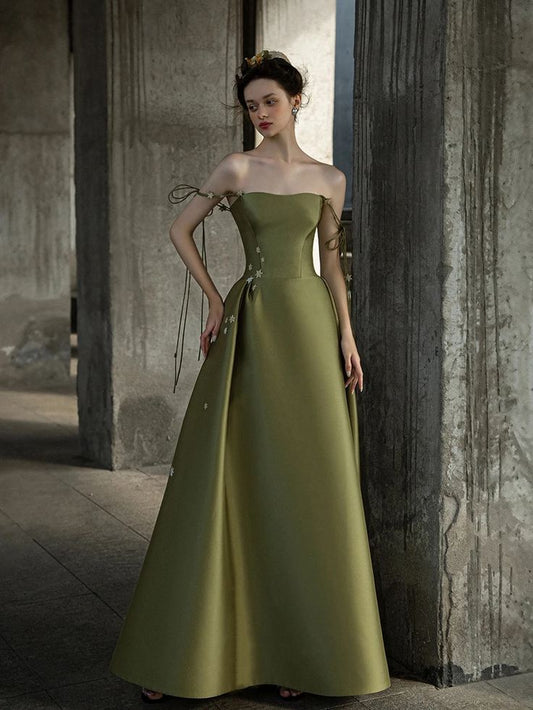 Gorgeous Spaghetti Straps Satin A-Line Prom Dress Evening Dress RF0384