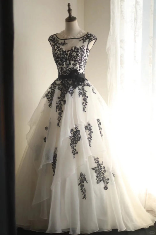 Classic Crew Neck Tulle A-Line Long Prom Dress Formal Evening Dress RF0408