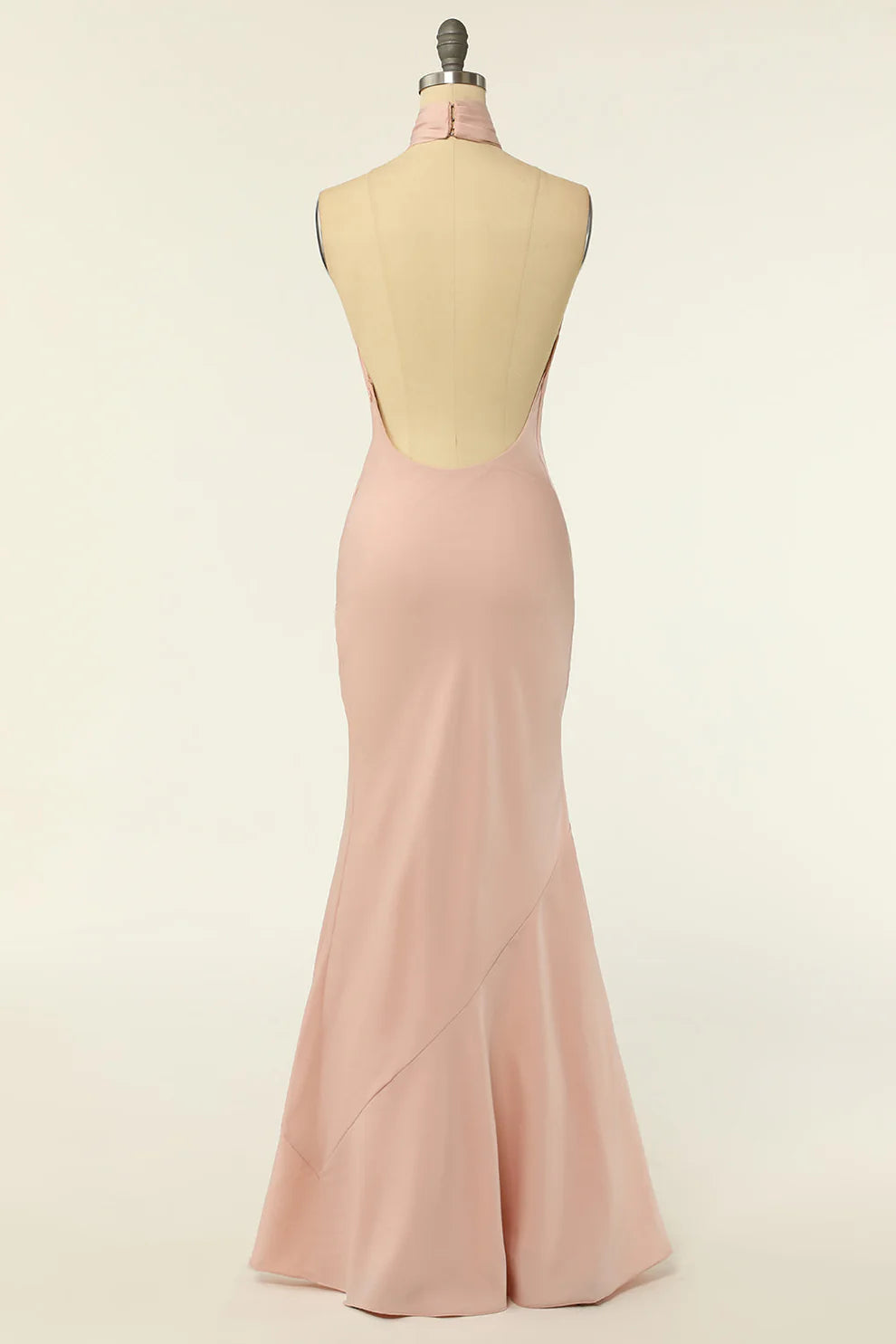 Robe de demoiselle d'honneur longue en satin rose blush, dos nu, style sirène, RF0419