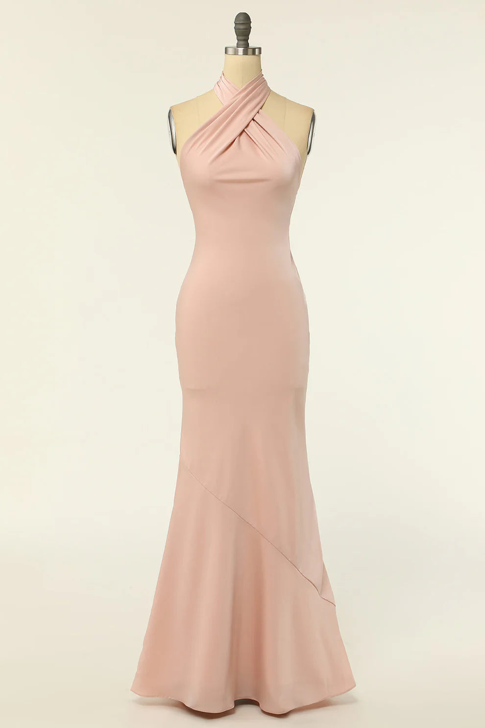 Robe de demoiselle d'honneur longue en satin rose blush, dos nu, style sirène, RF0419