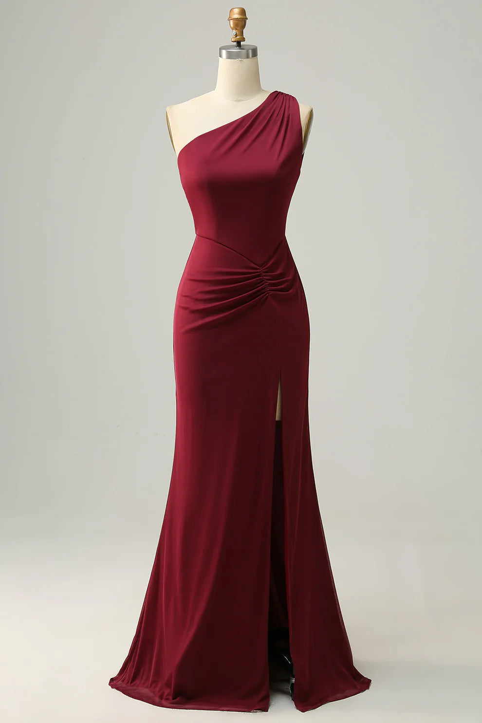 Meerjungfrau One-Shoulder Burgunder Plissee Brautjungfernkleid RF0420