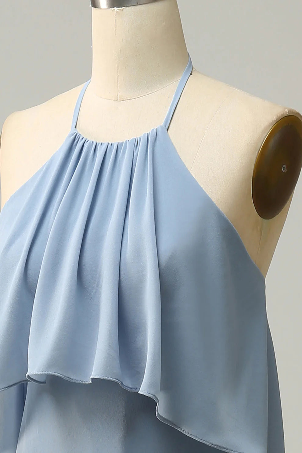 Neckholder Staubblaues Bohemian Chiffon Brautjungfernkleid RF0422
