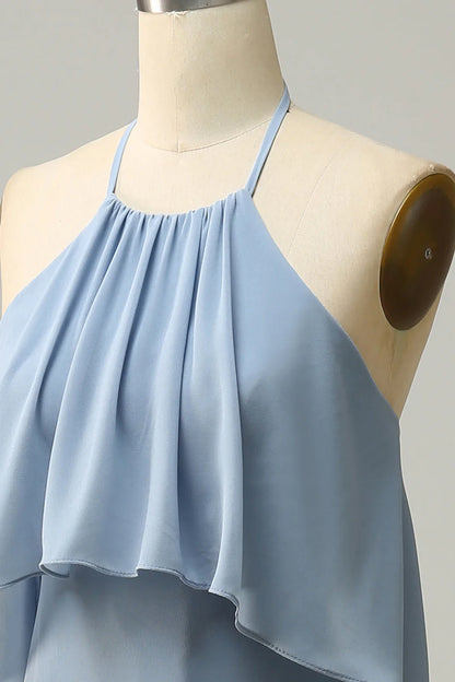Neckholder Staubblaues Bohemian Chiffon Brautjungfernkleid RF0422