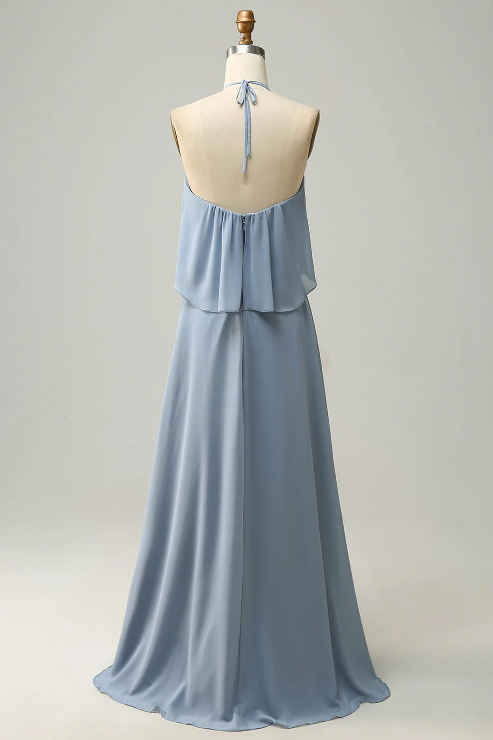 Neckholder Staubblaues Bohemian Chiffon Brautjungfernkleid RF0422