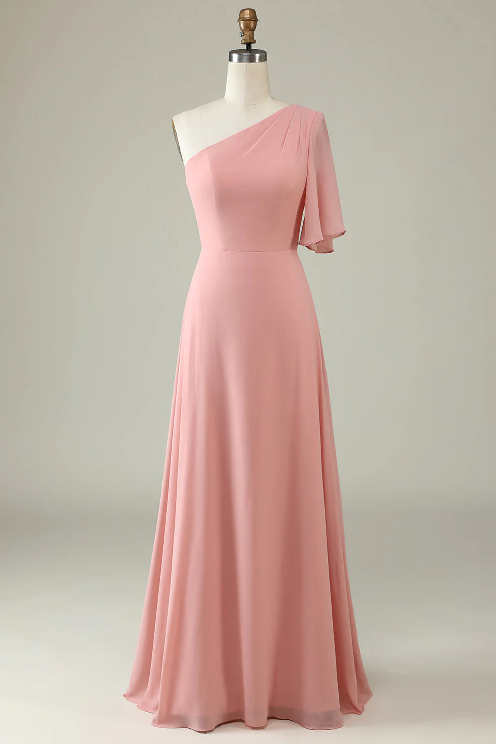 Robe de demoiselle d'honneur en mousseline bleu poudré à une épaule RF0423