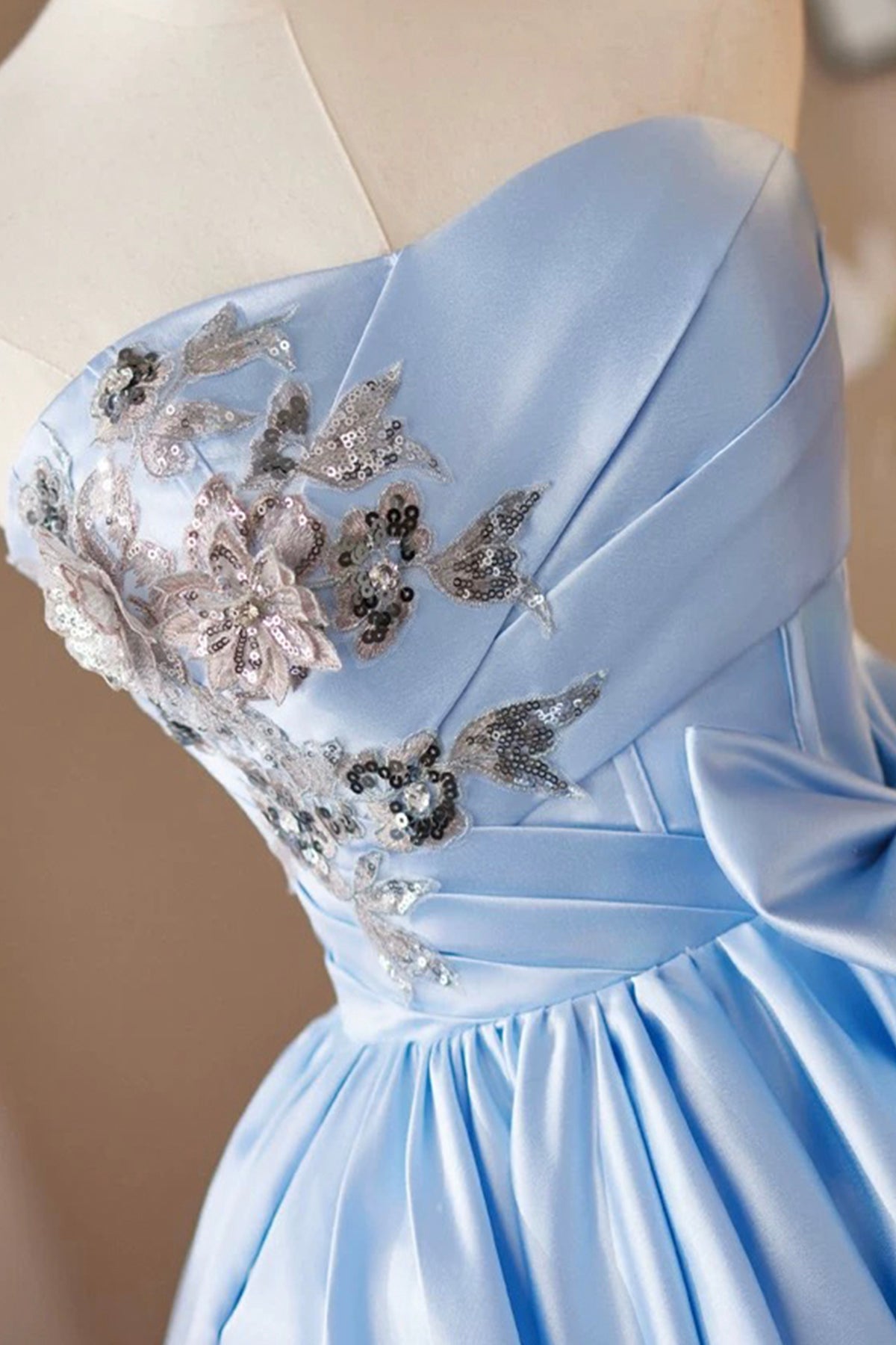 Blue Satin Short A-Line Strapless Prom Evening Dress Homecoming Dresses - RF0435