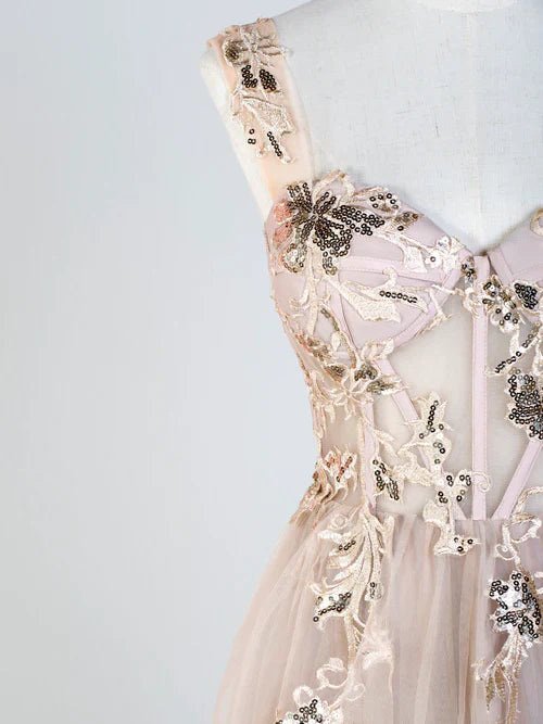 Elegant Evening Dress Corset Lace Floor Length Tulle Applique Prom Dress- RF0445