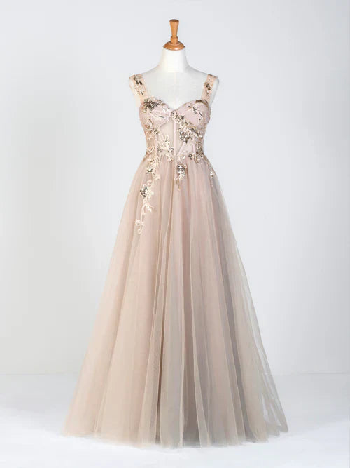 Elegant Evening Dress Corset Lace Floor Length Tulle Applique Prom Dress- RF0445