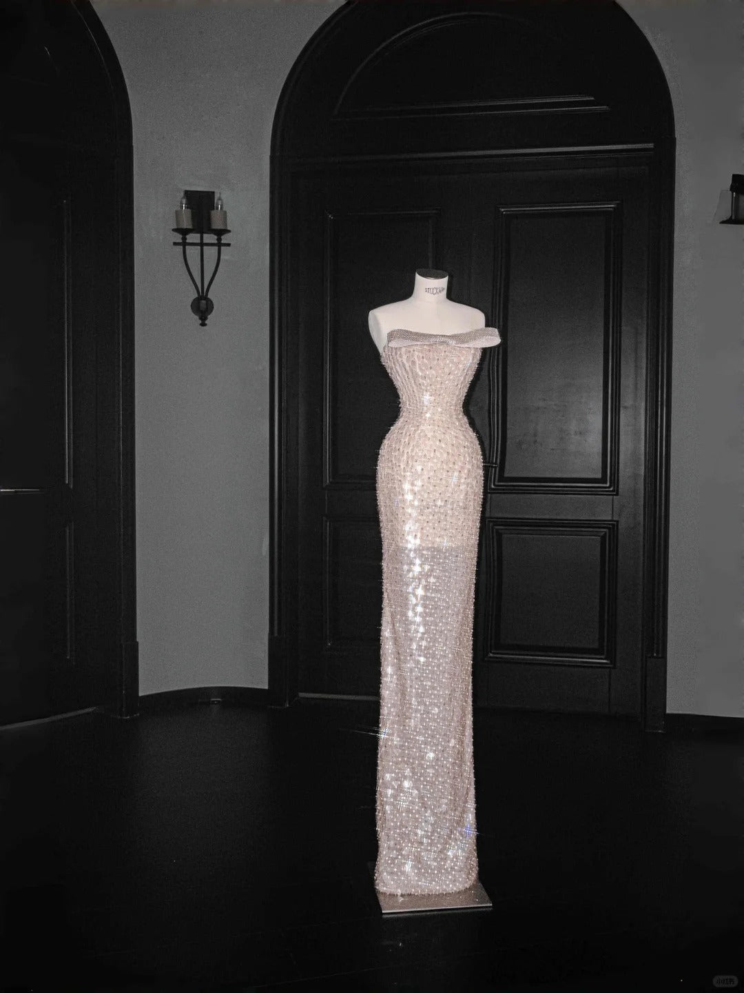 Gorgeous Strapless Blush Pink Sequin Chiffon Sheath Prom Dresses Sweet Formal Evening Dresses- RF0452
