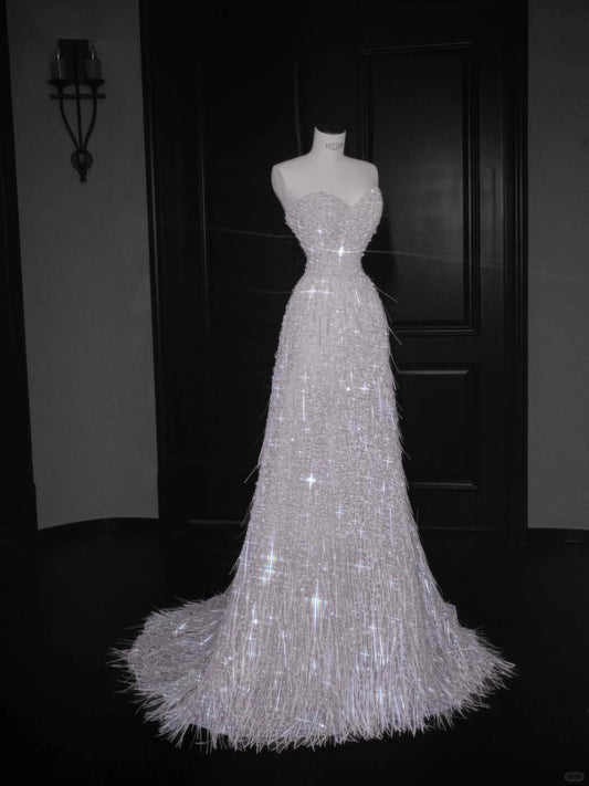Pink Tulle Sequin Sweetheart Neckline A-Line Prom Dresses Elegant Evening Dress- RF0459