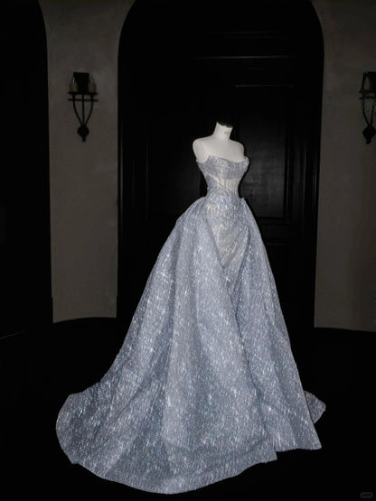 Gorgeous Silver Strapless A-Line Long Prom Dresses Sweet 16 Evening Dress- RF0465