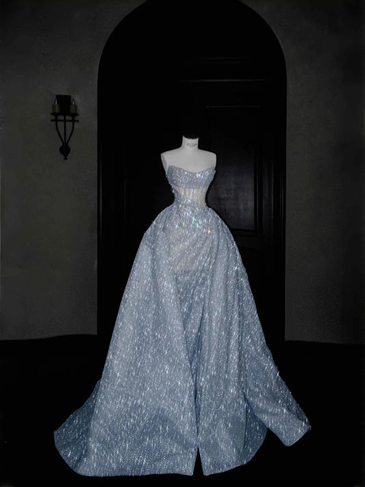 Gorgeous Silver Strapless A-Line Long Prom Dresses Sweet 16 Evening Dress- RF0465