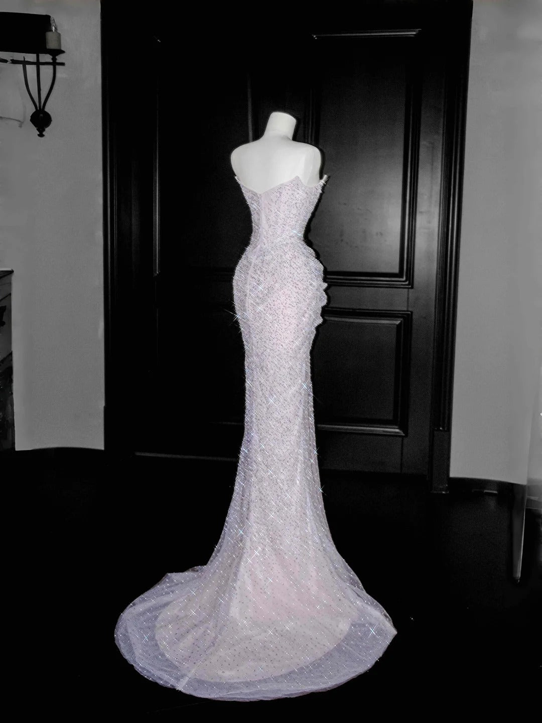 Gorgeous Strapless Sequined Tulle Mermaid Prom Dresses Formal Evening Dresses- RF0471