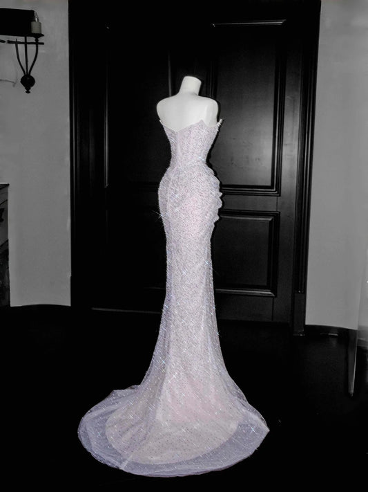 Gorgeous Strapless Sequined Tulle Mermaid Prom Dresses Formal Evening Dresses- RF0471