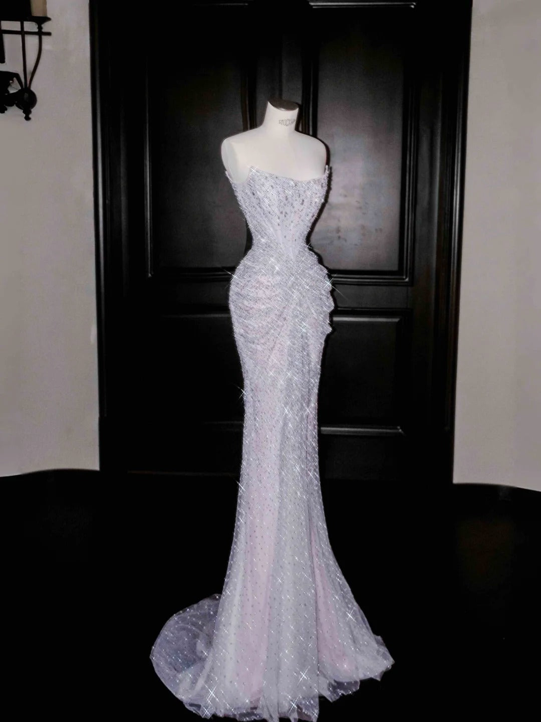 Gorgeous Strapless Sequined Tulle Mermaid Prom Dresses Formal Evening Dresses- RF0471