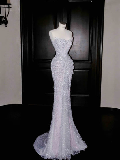 Gorgeous Strapless Sequined Tulle Mermaid Prom Dresses Formal Evening Dresses- RF0471