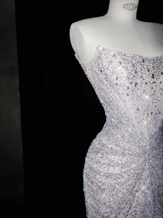Gorgeous Strapless Sequined Tulle Mermaid Prom Dresses Formal Evening Dresses- RF0471