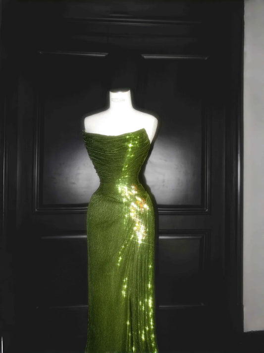 Stunning Strapless Sequin Mermaid Prom Dresses Elegant Evening Dresses RF0473