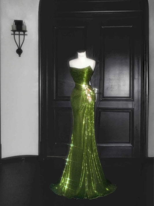 Stunning Strapless Sequin Mermaid Prom Dresses Elegant Evening Dresses RF0473