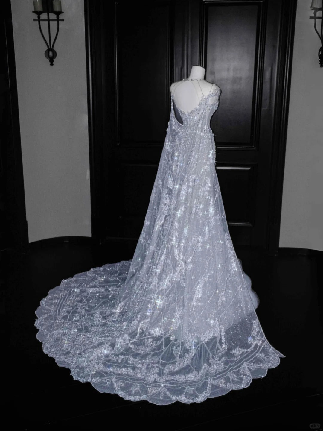 Gorgeous Blue Mermaid Tulle Crewneck Rhinestone Long Prom Dresses Formal Evening Dress RF0487