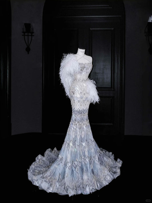 Sexy Mermaid Halter Neck Tulle Rhinestone Long Prom Dresses Formal Evening Dresses RF0497