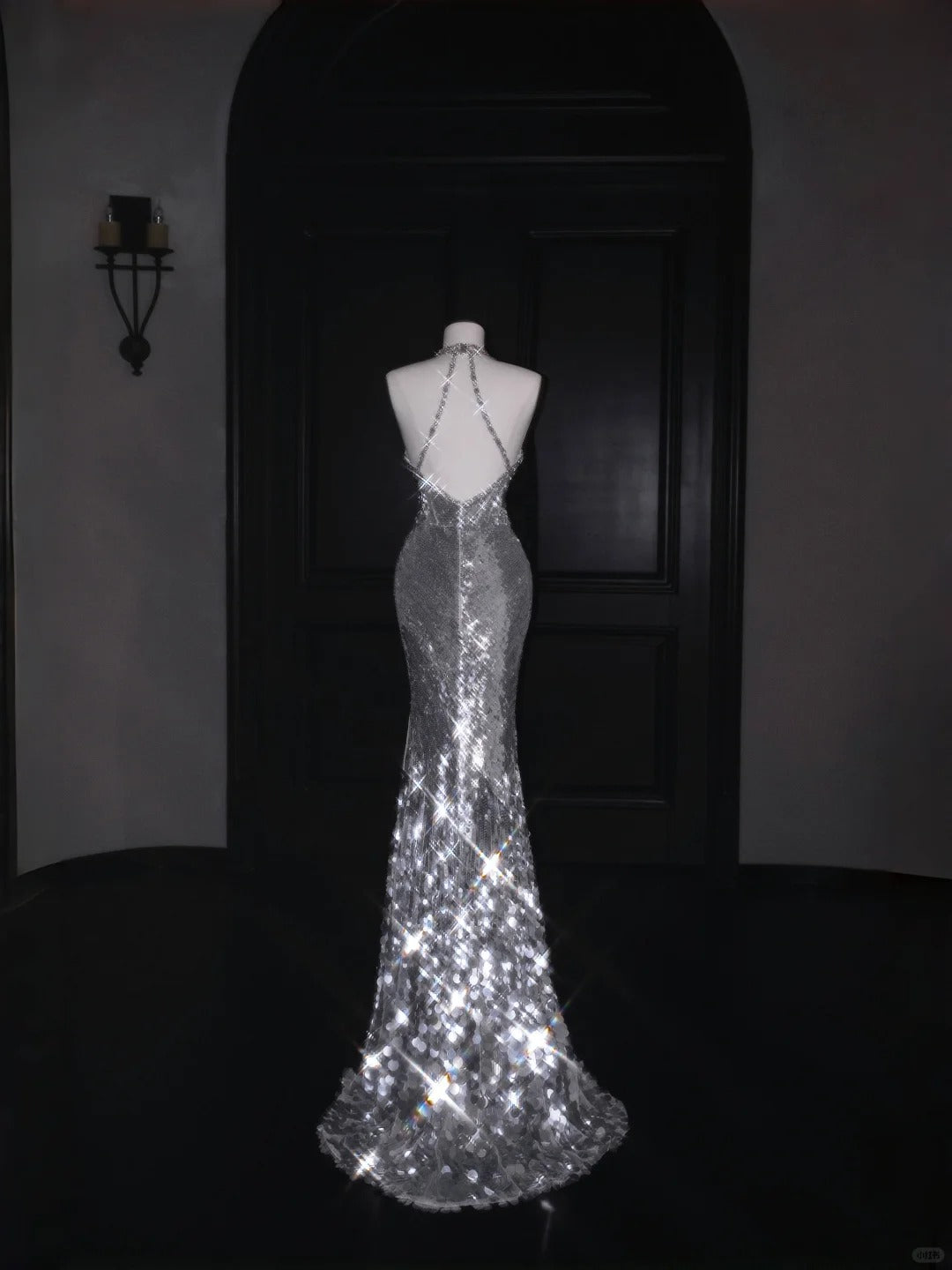 Elegant Silver Sequins V Neck Mermaid Backless Long Prom Dresses Fashion Evening Dresses RF0498