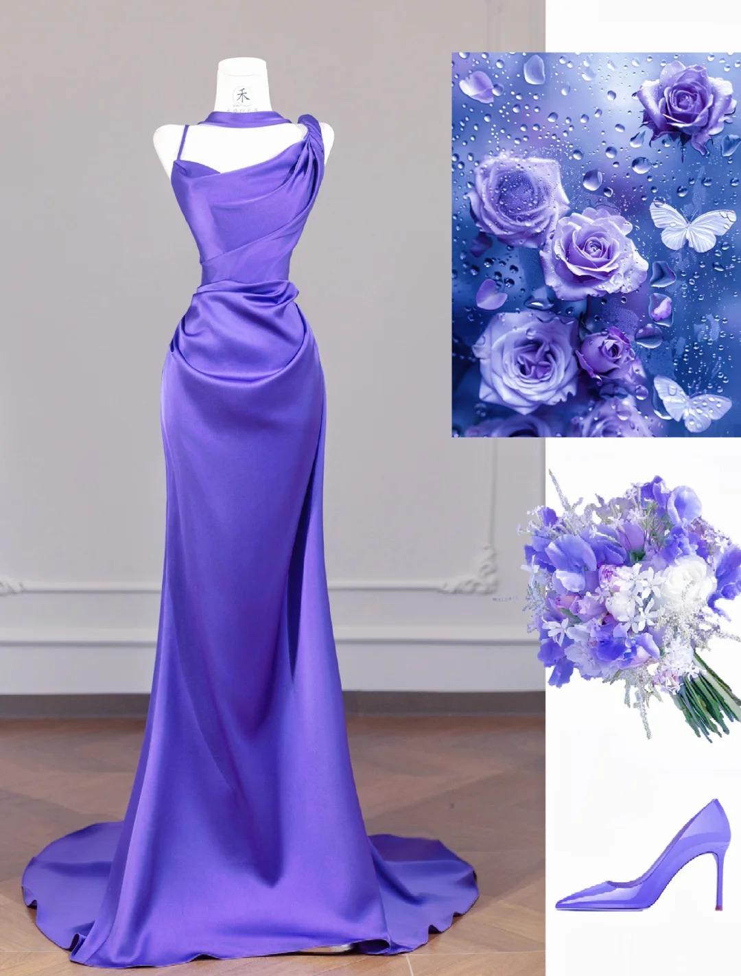 Elegante Lila Strap Meerjungfrau Satin Rückenfreies Langes Ballkleid Formale Abendkleider RF0501