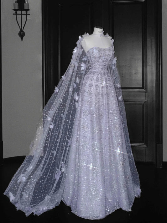 Sweet Light Purple Tulle A-Line Sequin Applique Wedding Dress Formal Evening Dress RF0509