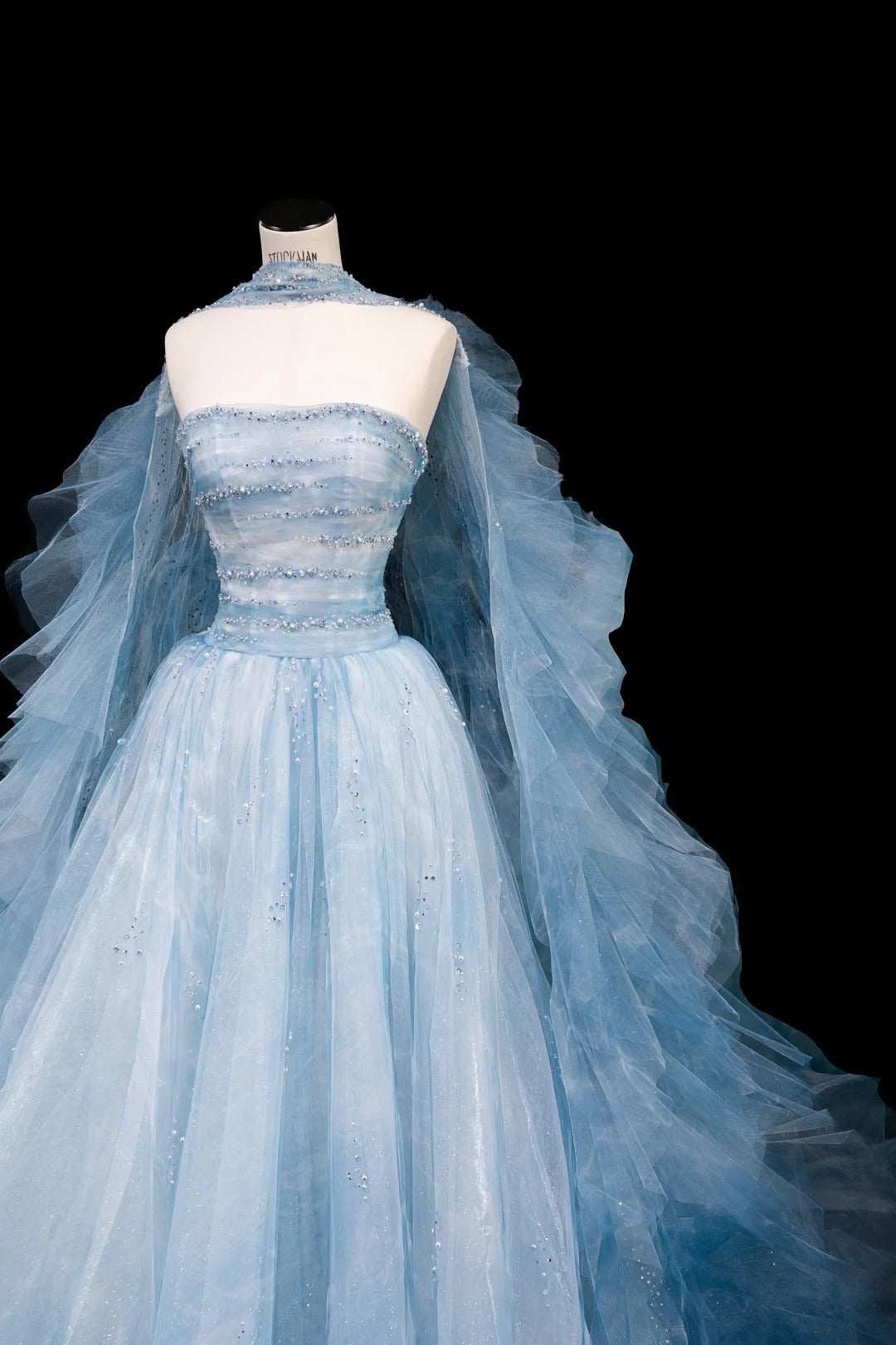 Gorgeous Strapless Tulle A-Line Beaded Wedding Dresses Blue Formal Evening Gowns RF0511