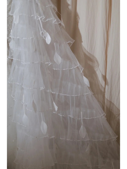 Gorgeous Sweetheart Neck Sheath Evening Dress Tulle Beaded Wedding Dress with Train RF0520