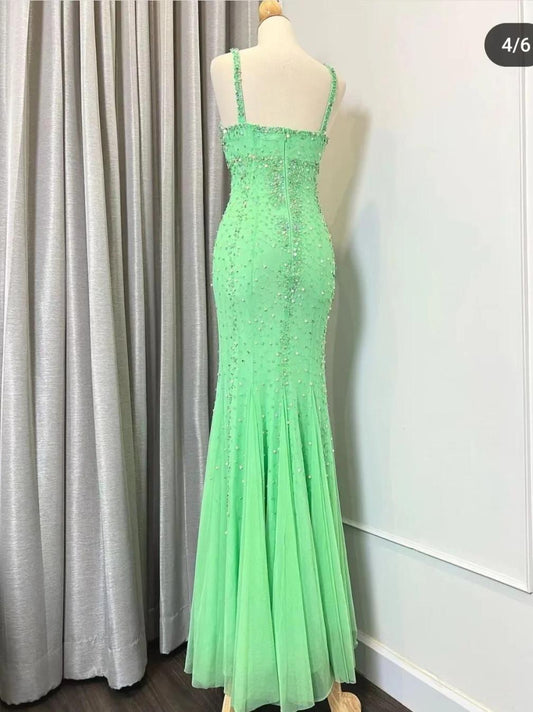 Vintage Green Halter Neck Beaded Chiffon Mermaid Long Prom Dresses Formal Evening Gowns  RF0534
