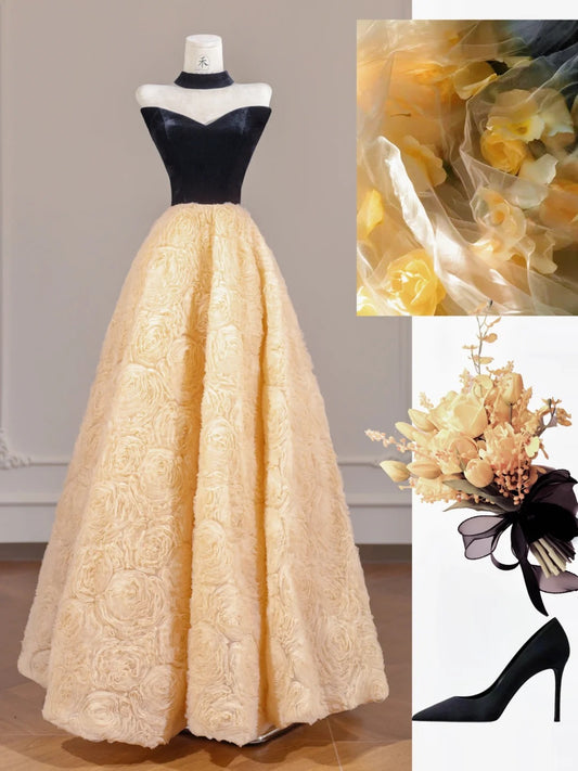 Stunning Strapless Tulle Applique A-Line Prom Dresses Formal Evening Gowns RF0539