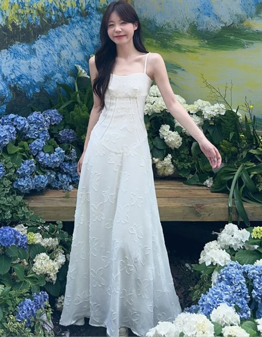 Süßes französisches Chiffon-A-Linien-Sommerkleid mit Spaghettiträgern RF0576