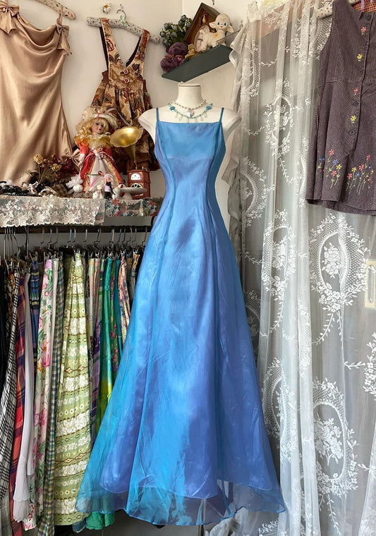 Elegant Blue Square Neck A-Line Evening Dress Tulle Party Dresses RF0578