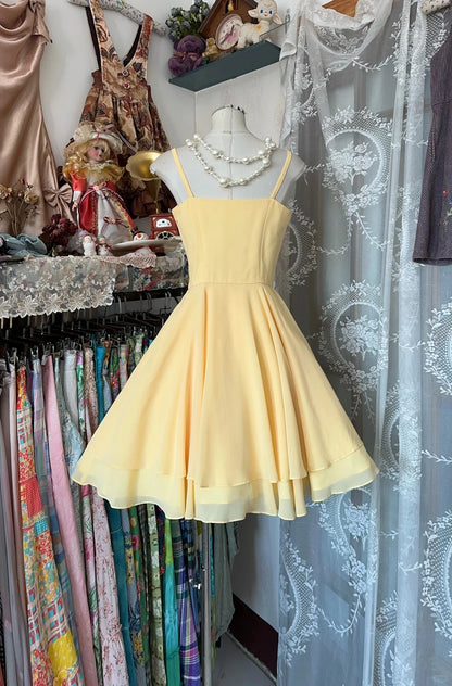 Glam Butter Gelb Spaghettiträger Chiffon A-Linie Abendkleid Homecoming Kleid RF0584
