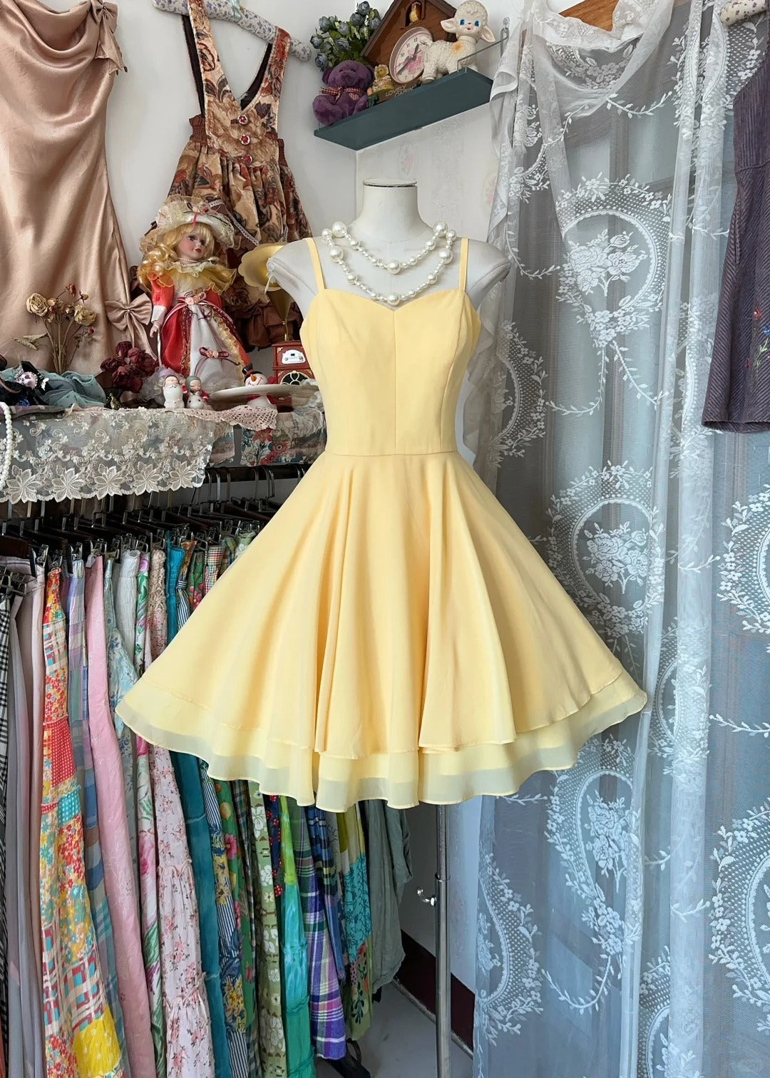 Glam Butter Gelb Spaghettiträger Chiffon A-Linie Abendkleid Homecoming Kleid RF0584