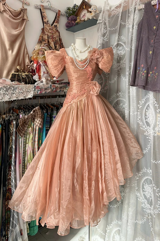 Gorgeous Orange V-neck A-Line Tulle Prom Dresses Birthday Evening Dress RF0586