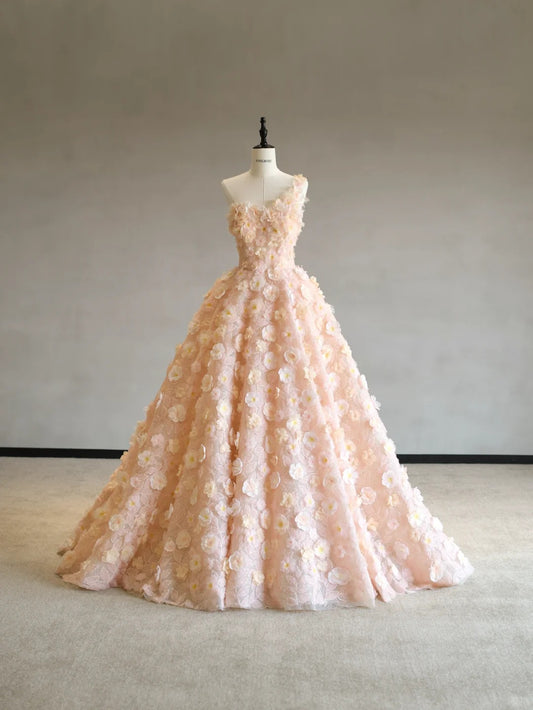Fairytale Orange One Shoulder A-Line Tulle Three-Dimensional Applique Prom Dresses Formal Evening Dress RF0588