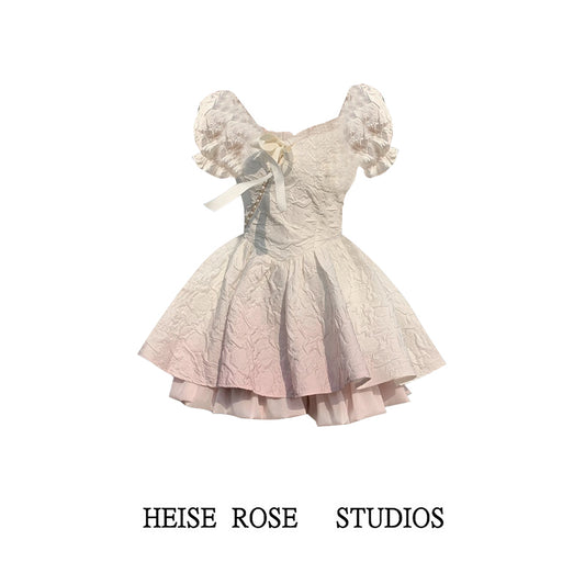 Süßer A-Linien-Rosa Satin-Kurzrock mit U-Ausschnitt und Farbverlauf RF0600