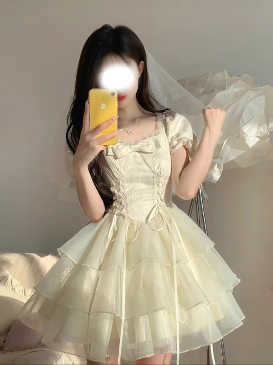 Süßes A-Linien-Ballkleid aus Organza mit Schleife RF0602